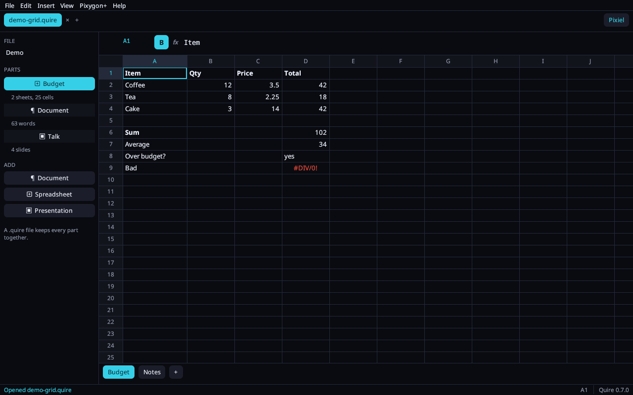 The spreadsheet editor